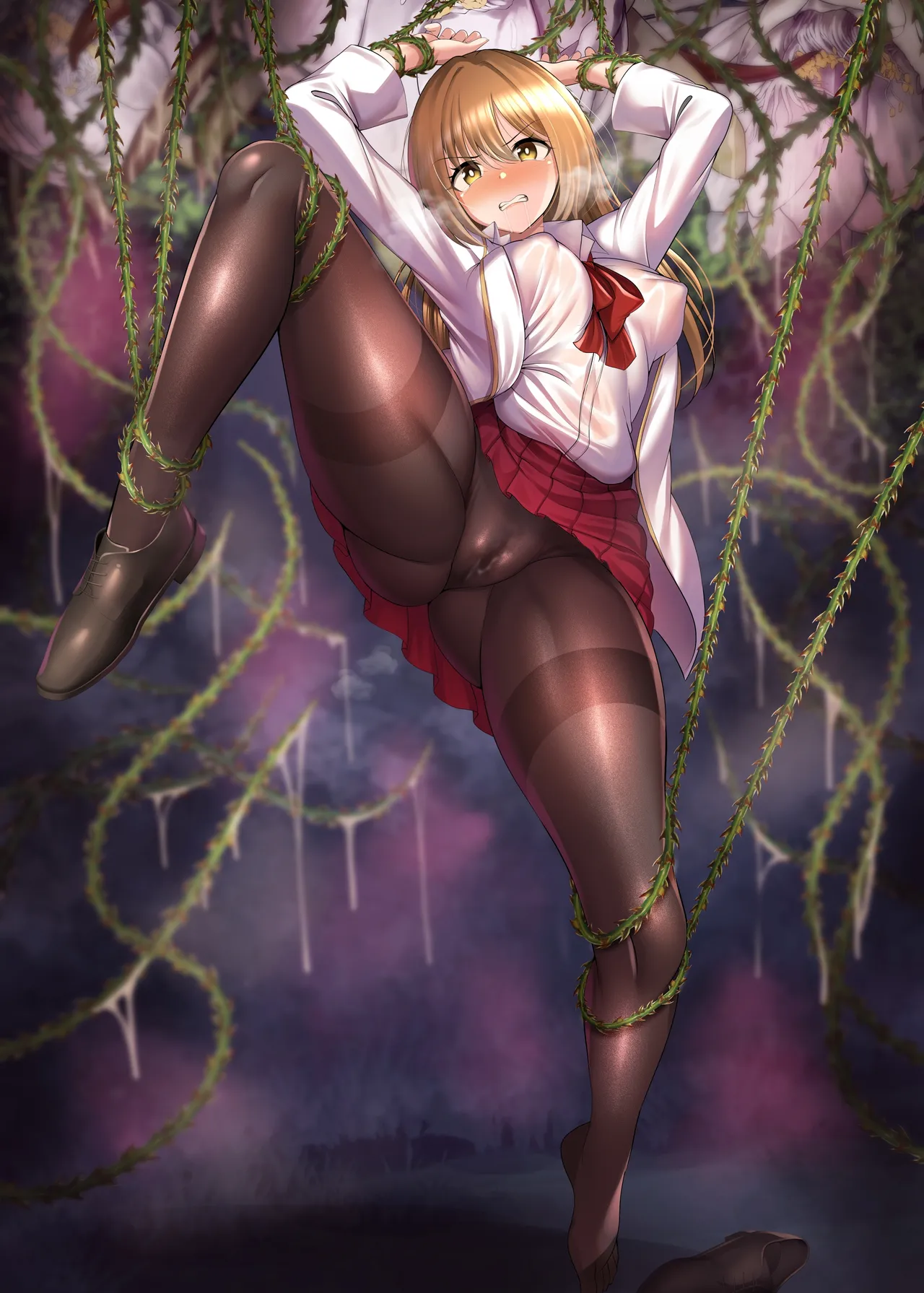 オリジナル娘さんが蔦触手に拘束され、強力な淫催効果のある花粉を嗅がされ続けている絵 page 3 full