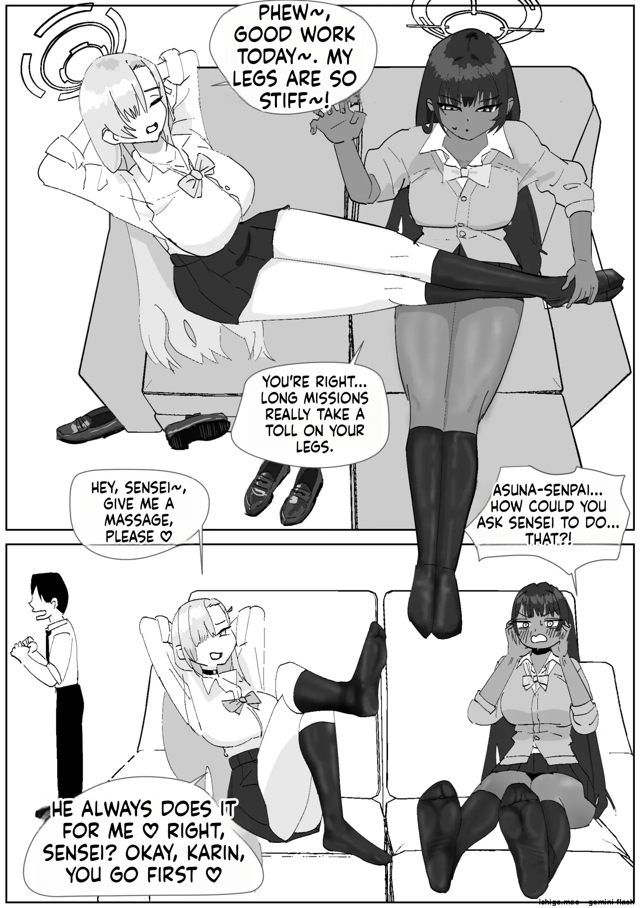 Karin &amp; Asuna: Disposing of Masochistic Trash-Sperm with Super-Stinky Foot Masturbation page 1 full