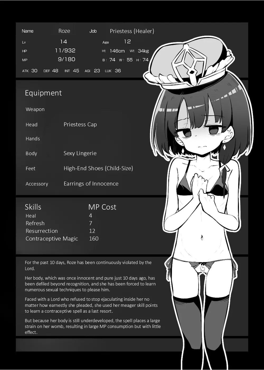 Priestess Roze, a trusted party member, returns with new stats she didn't know she had 2 page 3 full