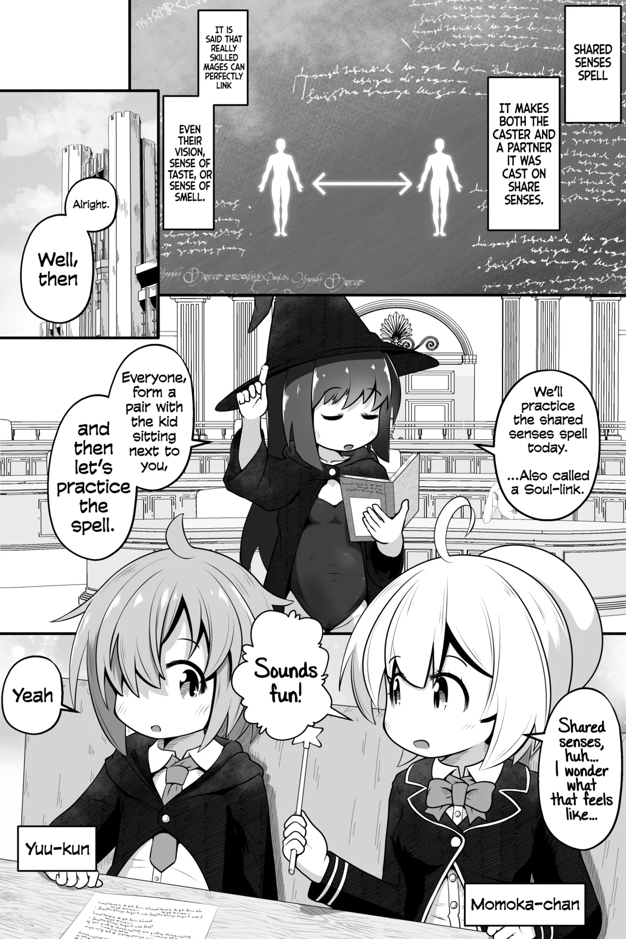 Mahoutsukai no Shounen Shoujo ga Kankaku Kyouyuu Mahou tsukatte Ecchi suru Ohanashi | A Story About a Mage-Student Girl and Boy Using a Shared Senses Spell and Lewding Together page 2 full