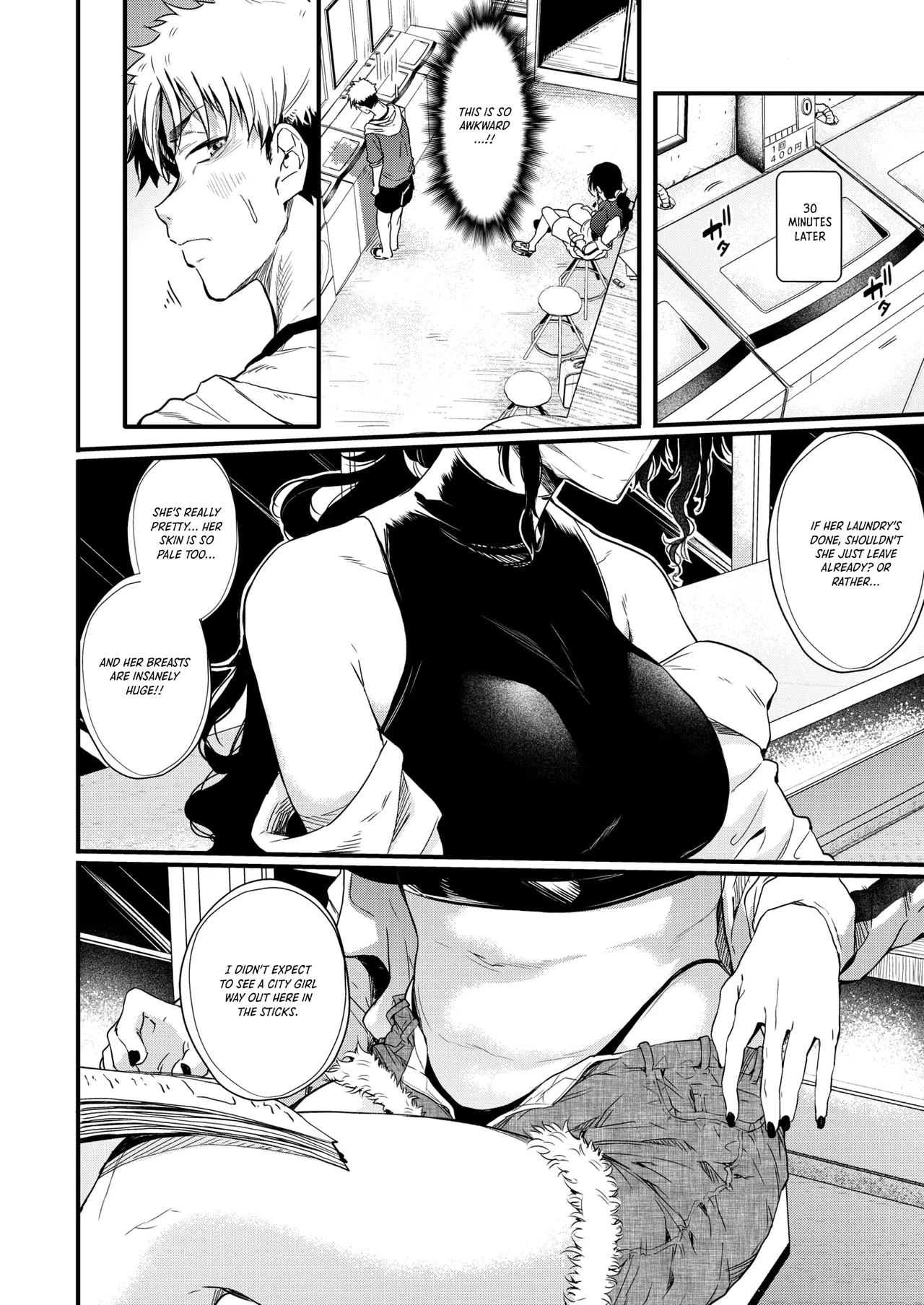 Koinrandori No Burakku Oneesan｜The Girl in Black at the Laundromat page 4 full