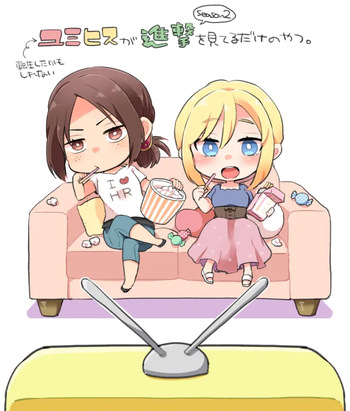 A collection of doodles of Yumihisu just watching Attack on Titan Season 2. cover