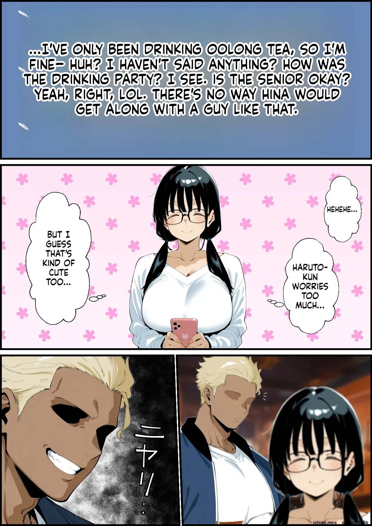 The story of a plain, bespectacled, big-breasted girlfriend who doesn't come home from a club drinking party AI Generated page 7 full