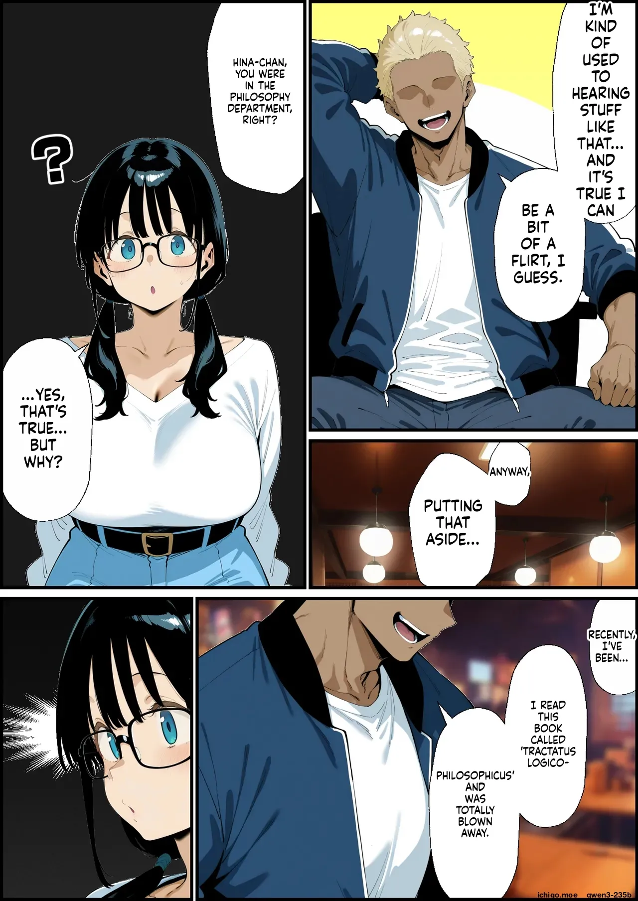 The story of a plain, bespectacled, big-breasted girlfriend who doesn't come home from a club drinking party AI Generated page 9 full