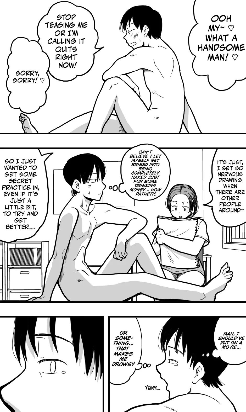 I was acting as a nude model for my mom, but then... I caught a glimpse of her panties, got a boner, and well... page 4 full