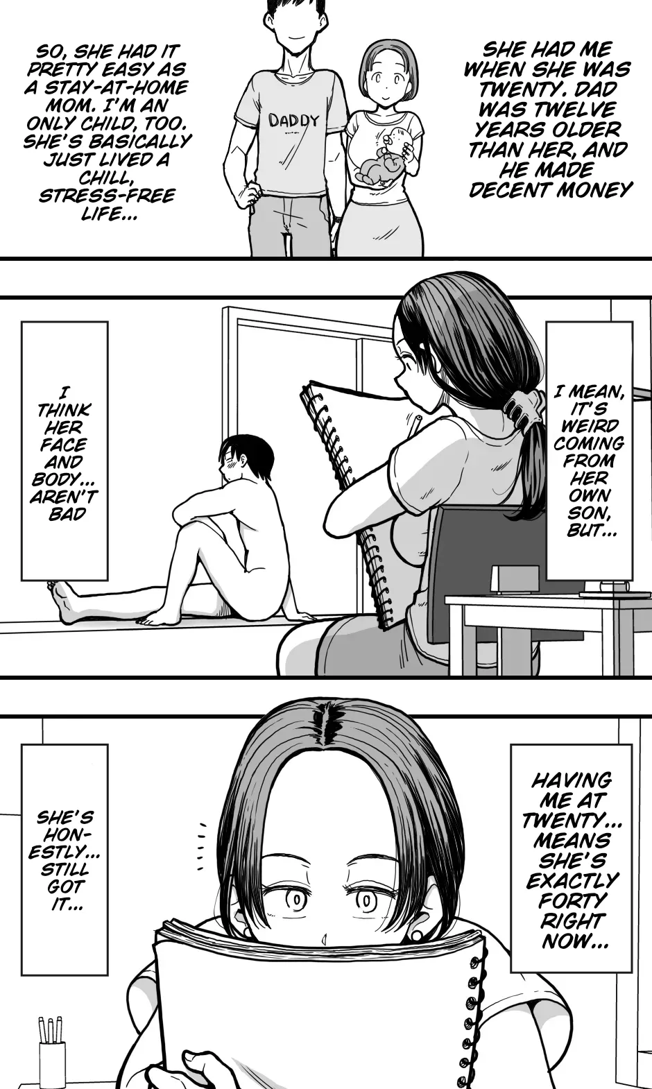 I was acting as a nude model for my mom, but then... I caught a glimpse of her panties, got a boner, and well... page 6 full