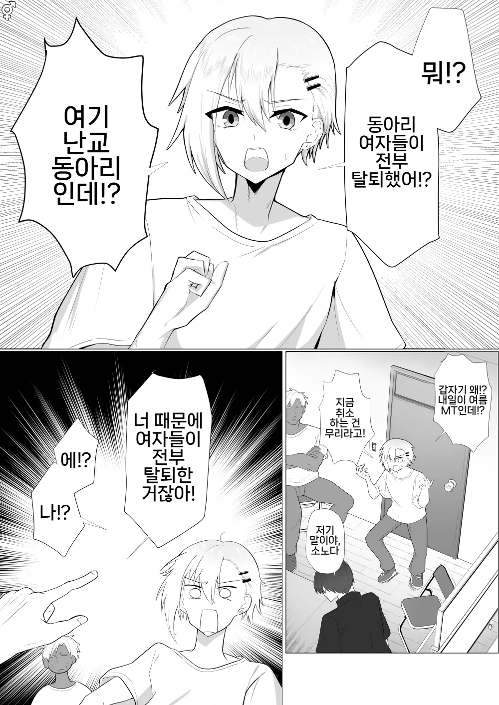 Yarisa no Onna ga Zenin Ore no Sei de Nuketa node Batsu toshite Ore ga Onna ni Naru Hanashi | 난교 동아리 여자들이 전부 나 때문에 탈퇴해버려서 벌로 내가 여자가 되는 이야기 page 1 full