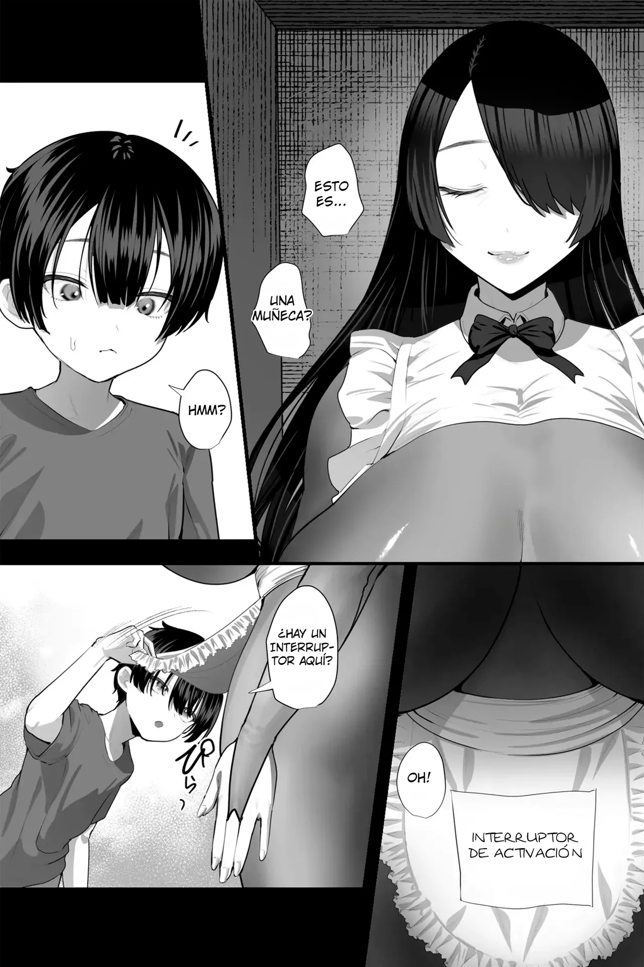 Sexaroid Oba-san to OnaPet no Boku ~Osouji Kyojo Doll no Amayakashi M Otoko Choukyou Seikatsu~｜La Milf Sexdroid y Yo, su consolador ~Adiestramiento Sexual del Pequeño Masoquista por Parte de la Andoide de Limpieza~ page 4 full