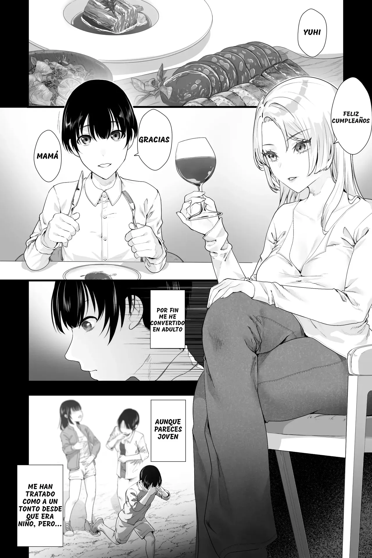 Gaikoku no Haha ~Ginpatsu Bakunyuu no Haha ni Sakusei Fudeoroshi Sareru Mikkakan~｜Madre Extranjera ~Perdiendo mi Virginidad con mi Tetona Madre Albina, quien me Exprime Durante 3 Días~ page 2 full