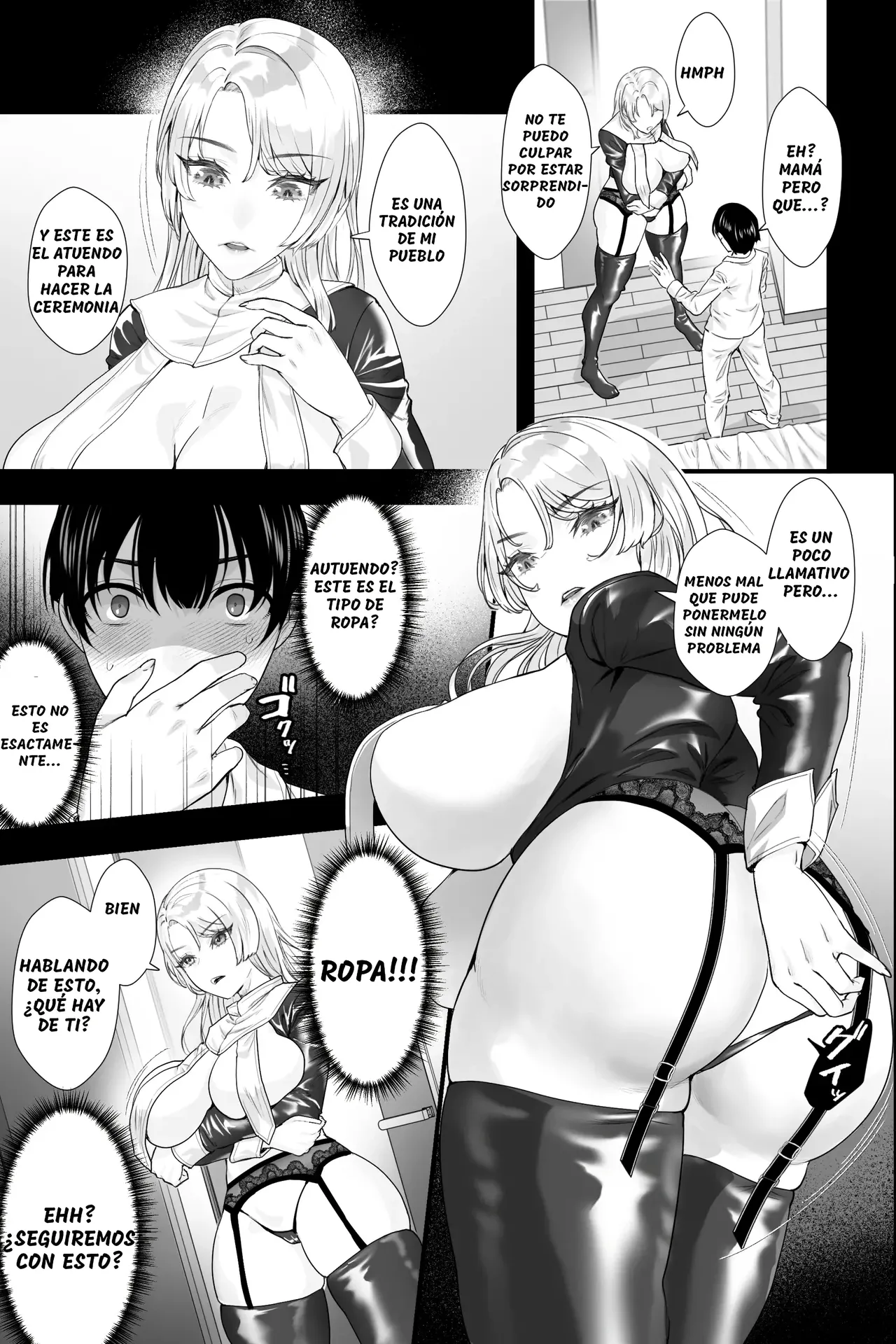 Gaikoku no Haha ~Ginpatsu Bakunyuu no Haha ni Sakusei Fudeoroshi Sareru Mikkakan~｜Madre Extranjera ~Perdiendo mi Virginidad con mi Tetona Madre Albina, quien me Exprime Durante 3 Días~ page 7 full
