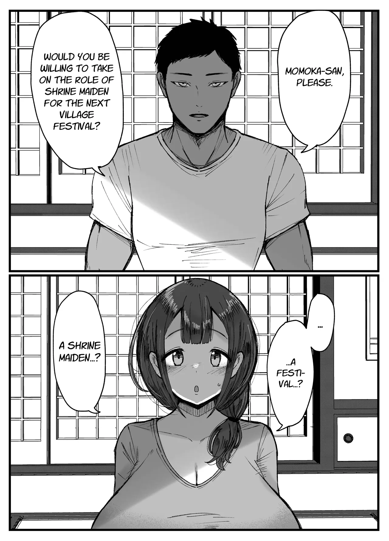 Nagasareyasui Hitozuma  ga Inshuu Mura de Miko ni Matsuriagerare Chinpo Ochi Suru Hanashi 1 | A Married Woman  Is Chosen as a Sacred Maiden in a Remote Village Part 1 page 2 full
