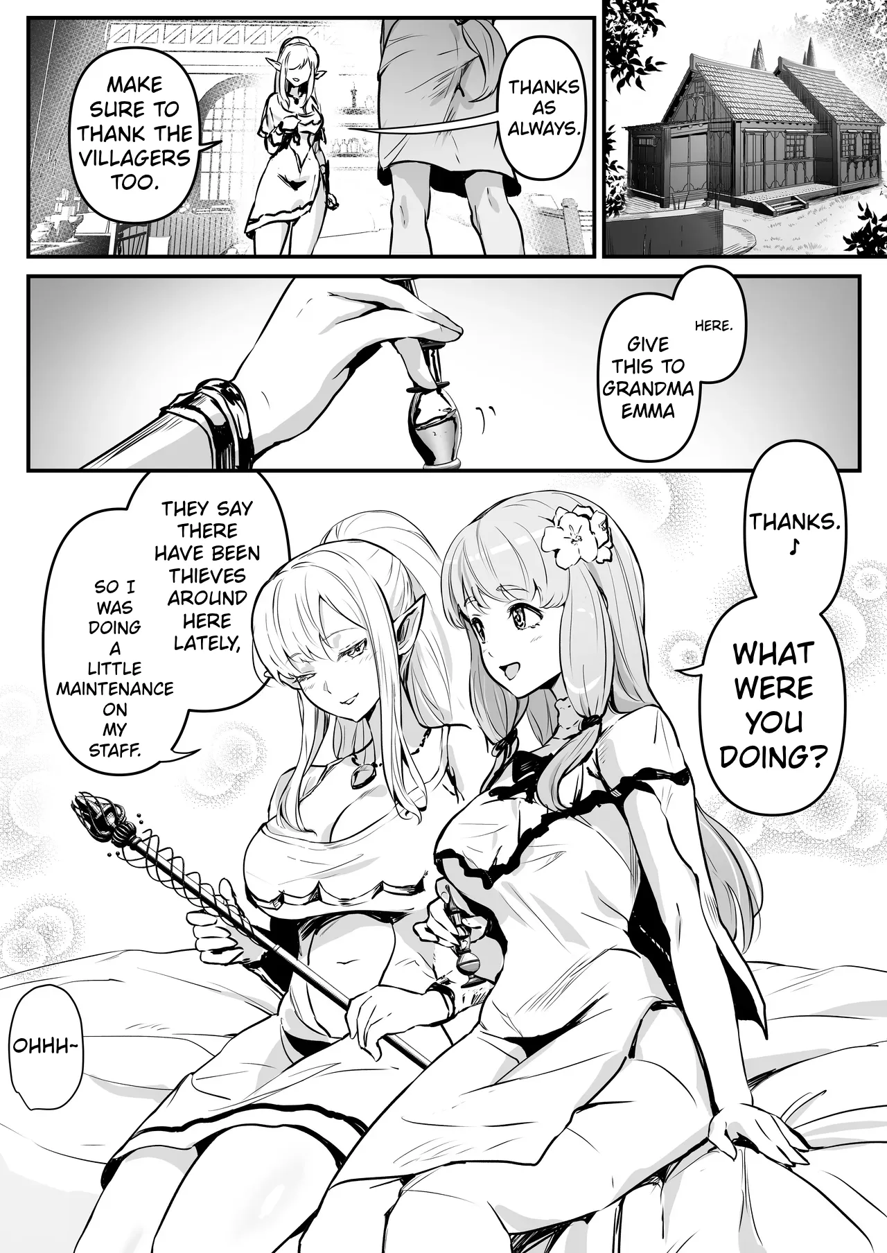 A story about a pair of thieves who swap bodies with a beautiful elf and a village girl and take over their lives. page 2 full