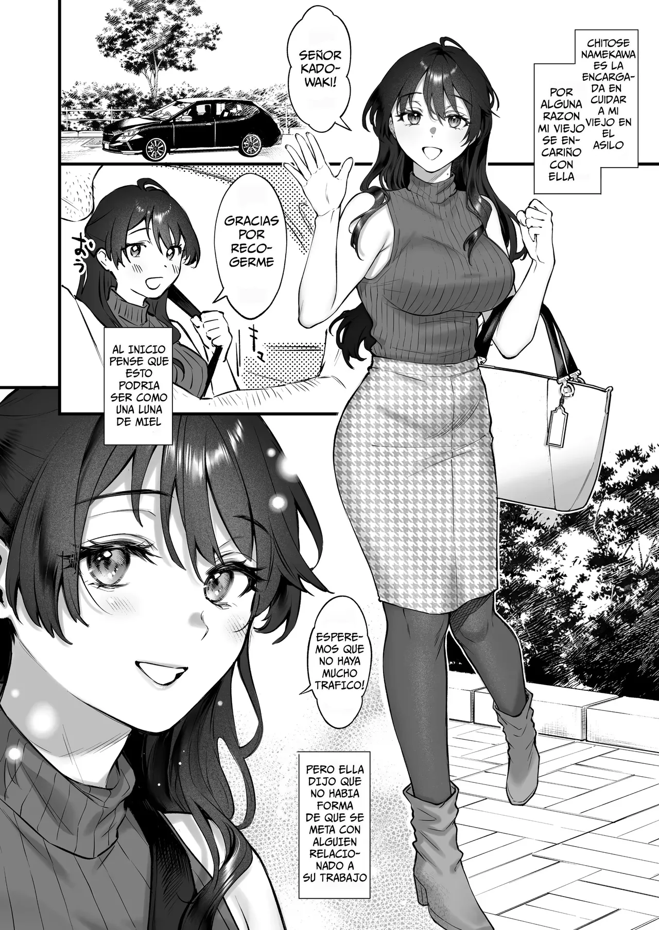 Shikatte Yurushite Atama o Nadete ~Bakunyuu Seiso na Kaigoshi ga Oji-san Daisuki na Riyuu~｜Regañala, perdonala y acaricia su cabeza page 9 full